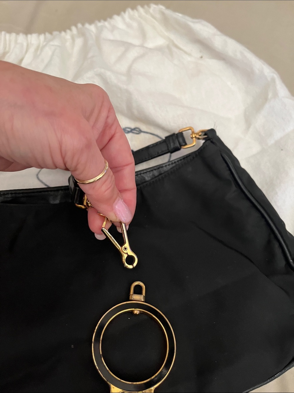 Prada Black Nylon Shoulder Bag with Gold Circle Hook - Picture 4 of 5